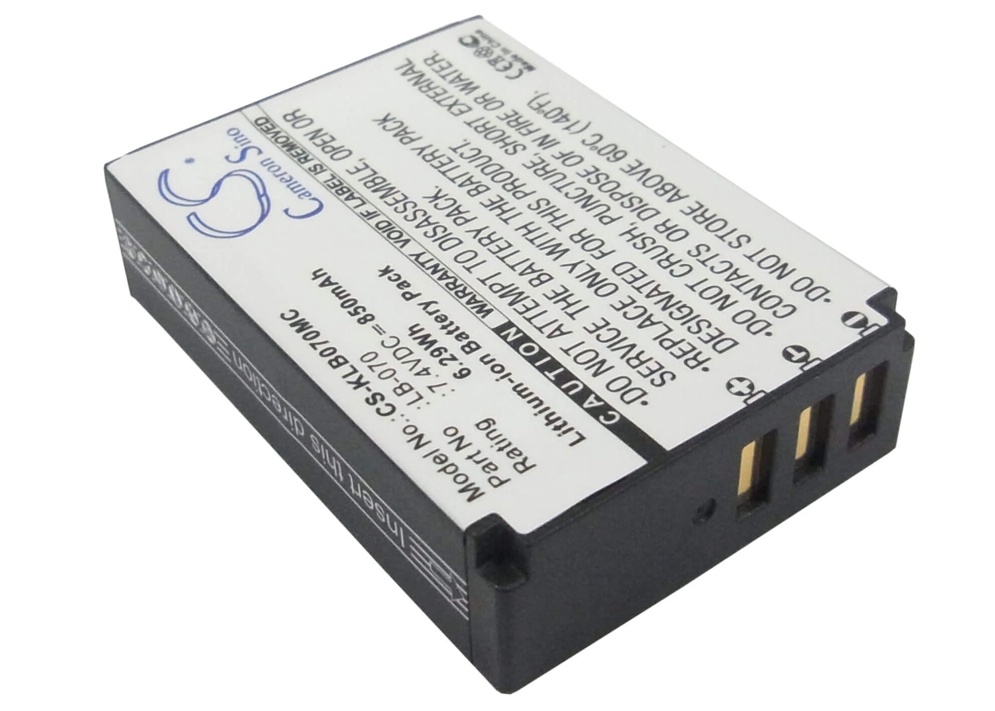 7.4V, 850mAh, Li-ion Battery fits Kodak, Pixpro Az651, Pixpro Az651 Astro Zoom, 6.29Wh