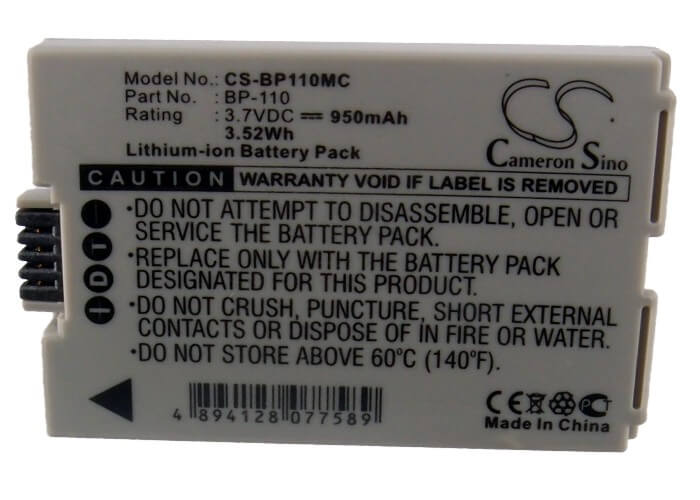 3.7V, 950mAh, Li-ion Battery fits Canon, Legria Hf R205, Legria Hf R206, 3.515Wh