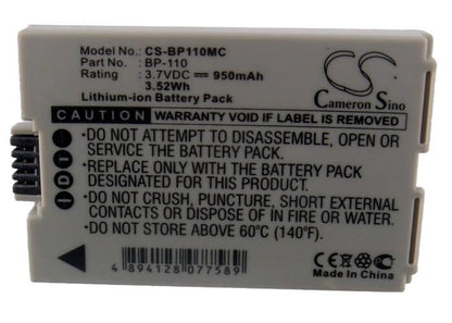 3.7V, 950mAh, Li-ion Battery fits Canon, Legria Hf R205, Legria Hf R206, 3.515Wh
