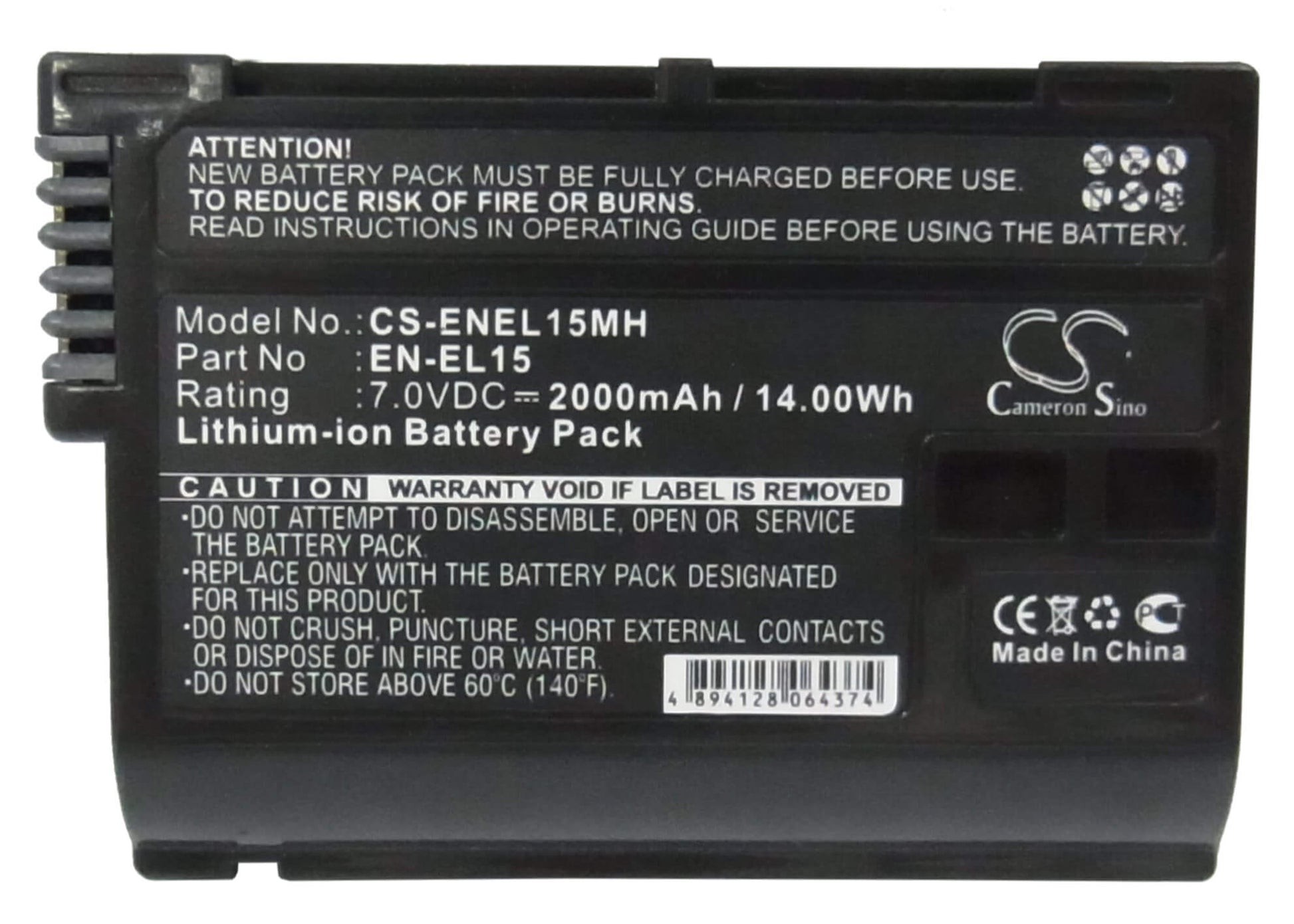 7.0V, 2000mAh, Li-ion Battery fits Nikon, 1 V1, Coolpix D7000, 14Wh