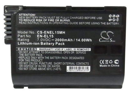 7.0V, 2000mAh, Li-ion Battery fits Nikon, 1 V1, Coolpix D7000, 14Wh