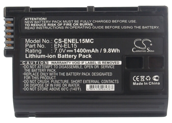 7.0V, 1400mAh, Li-ion Battery fits Nikon, 1 V1, Coolpix D7000, 9.8Wh