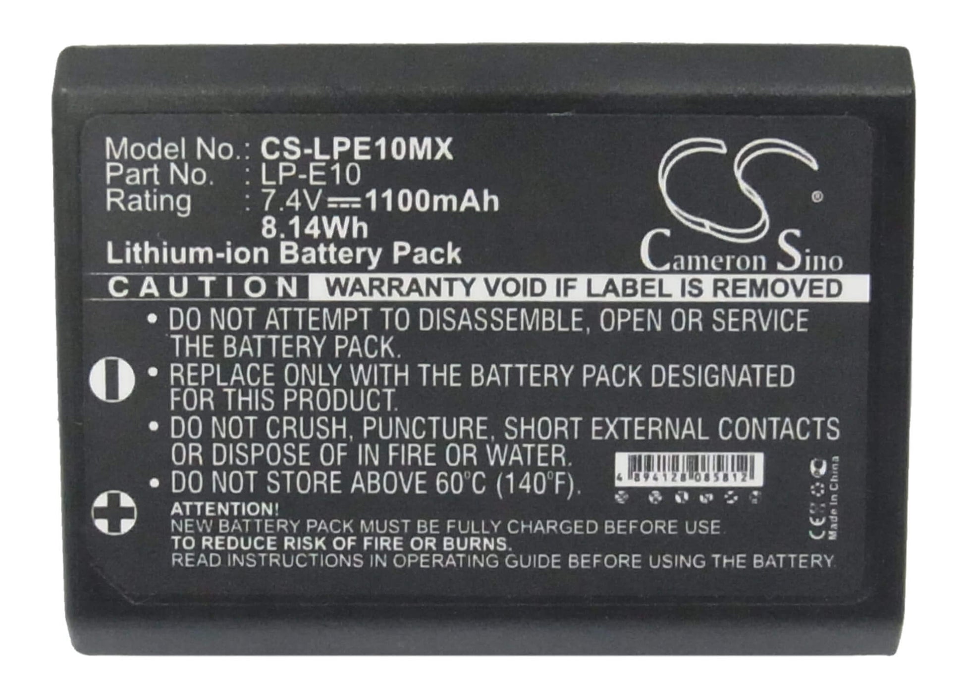 7.4V, 1100mAh, Li-ion Battery fits Canon, Eos 1100d, Eos 1200d, 8.14Wh