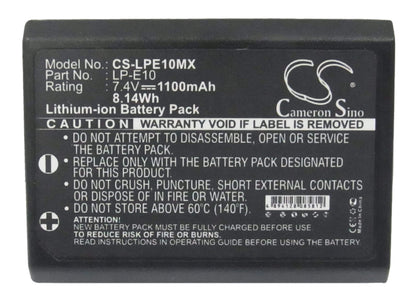 7.4V, 1100mAh, Li-ion Battery fits Canon, Eos 1100d, Eos 1200d, 8.14Wh