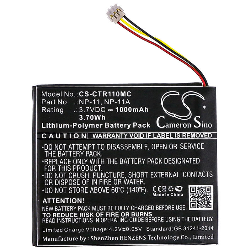3.7V, 1000mAh, Li-Polymer Battery fits Casio, Tr Mini, Tr-m11, 3.7Wh