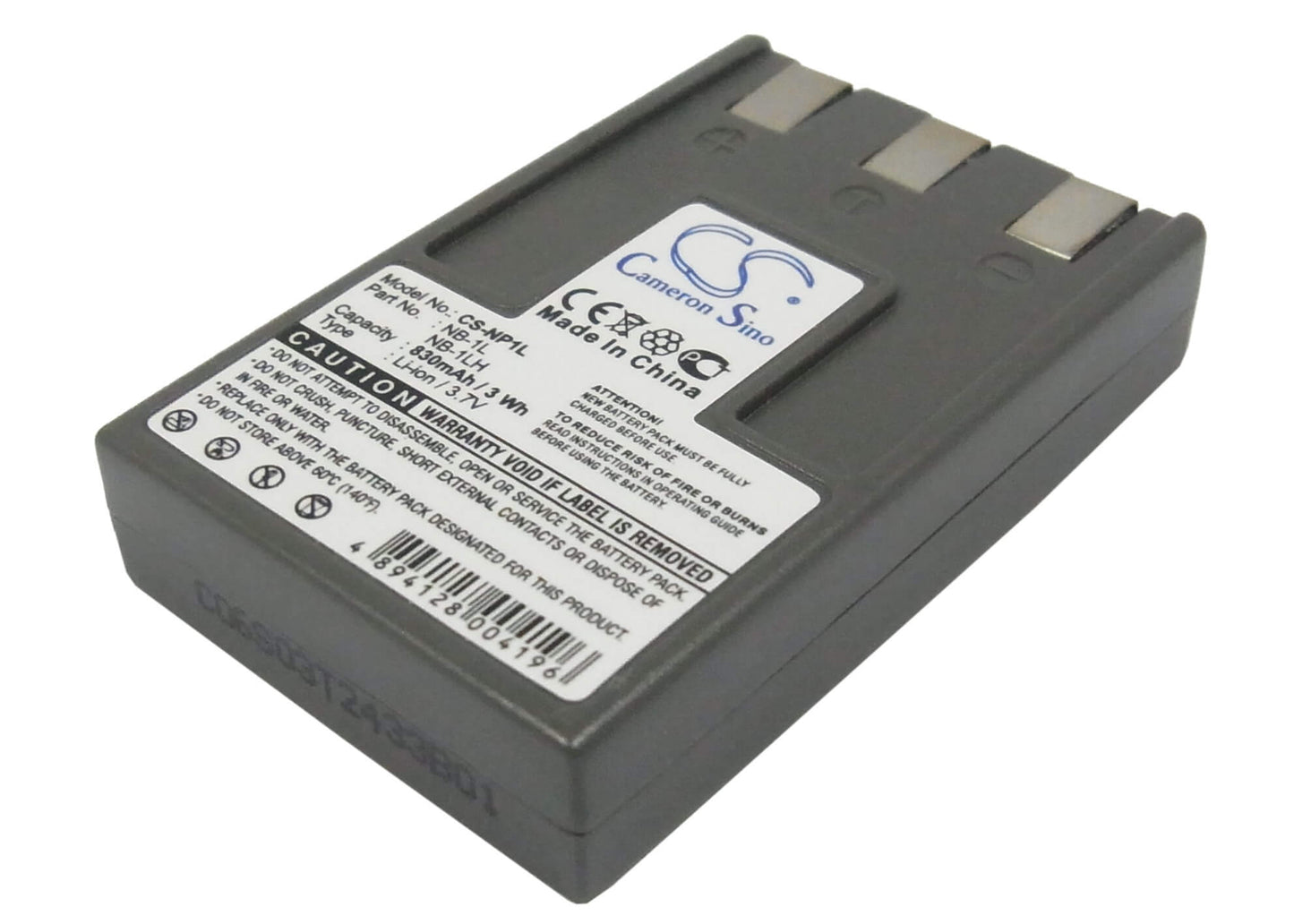 3.7V, 830mAh, Li-ion Battery fits Canon, Digital Ixus 200a, Digital Ixus 300, 3.071Wh