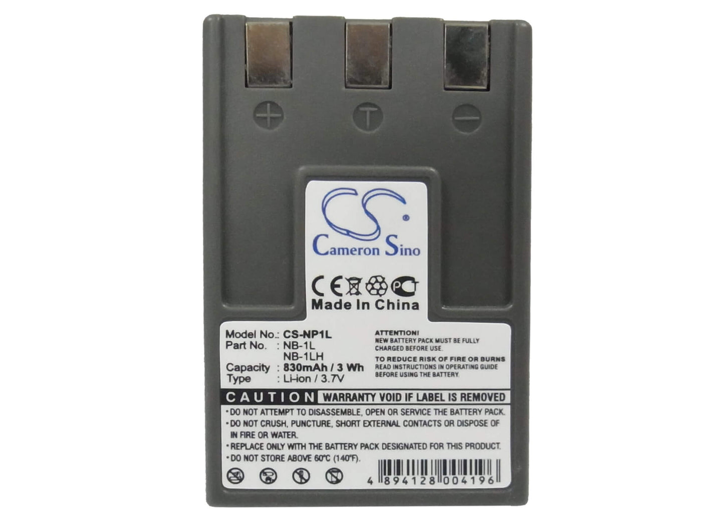 3.7V, 830mAh, Li-ion Battery fits Canon, Digital Ixus 200a, Digital Ixus 300, 3.071Wh