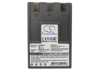 3.7V, 830mAh, Li-ion Battery fits Canon, Digital Ixus 200a, Digital Ixus 300, 3.071Wh