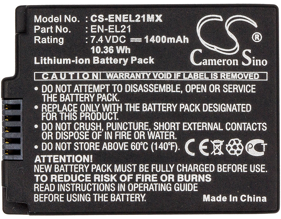 7.4V, 1400mAh, Li-ion Battery fits Nikon, 1 V2, 10.36Wh