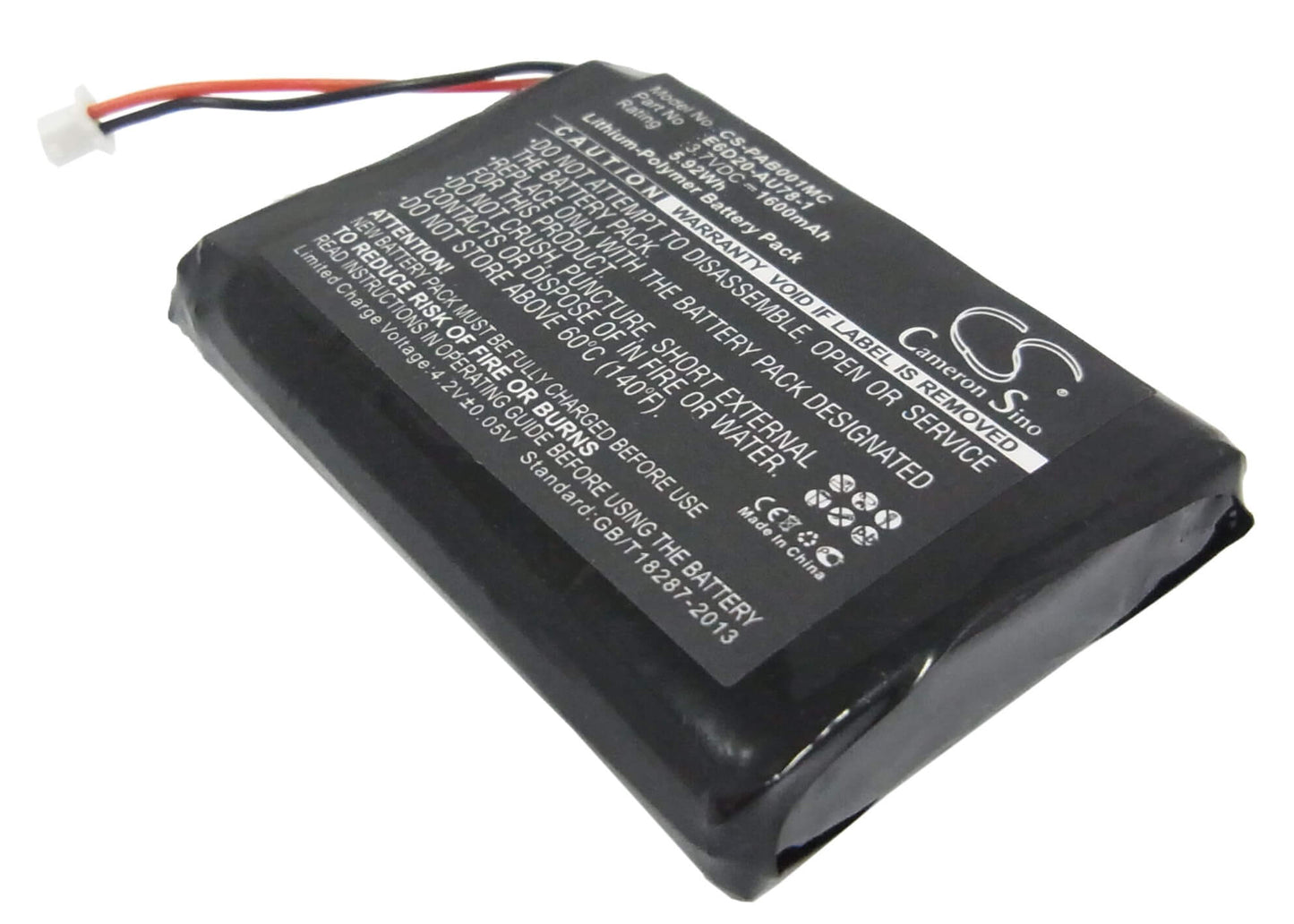 3.7V, 1600mAh, Li-Polymer Battery fits Panasonic, Arbitator Body Worn Mics, 5.92Wh