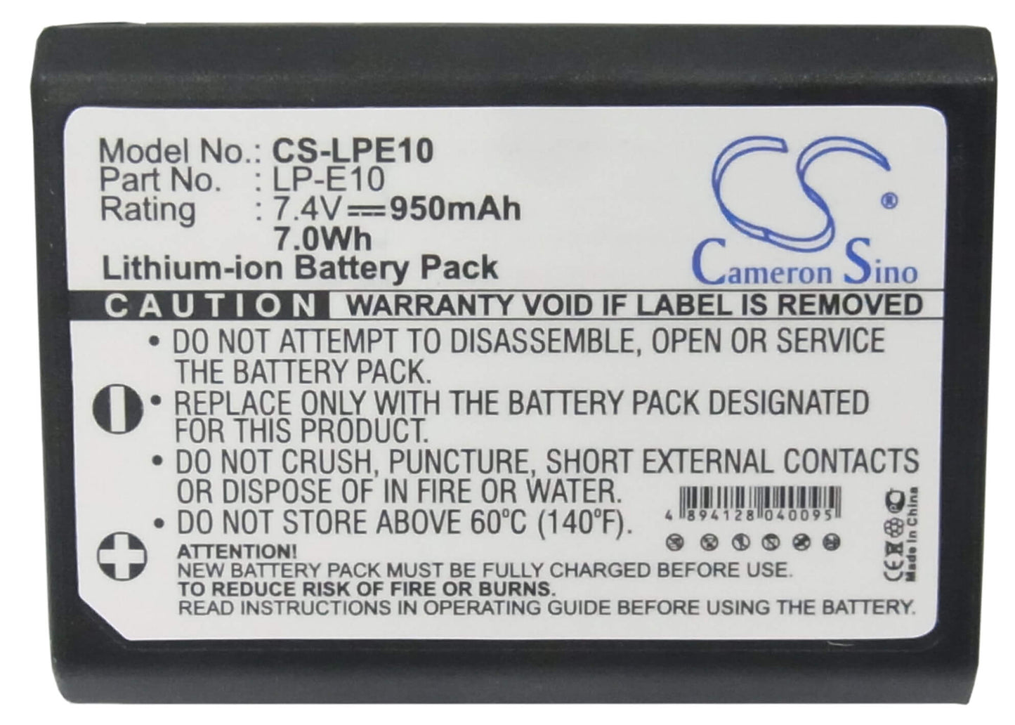 7.4V, 950mAh, Li-ion Battery fits Canon, Eos 1100d, Eos 1200d, 7.03Wh