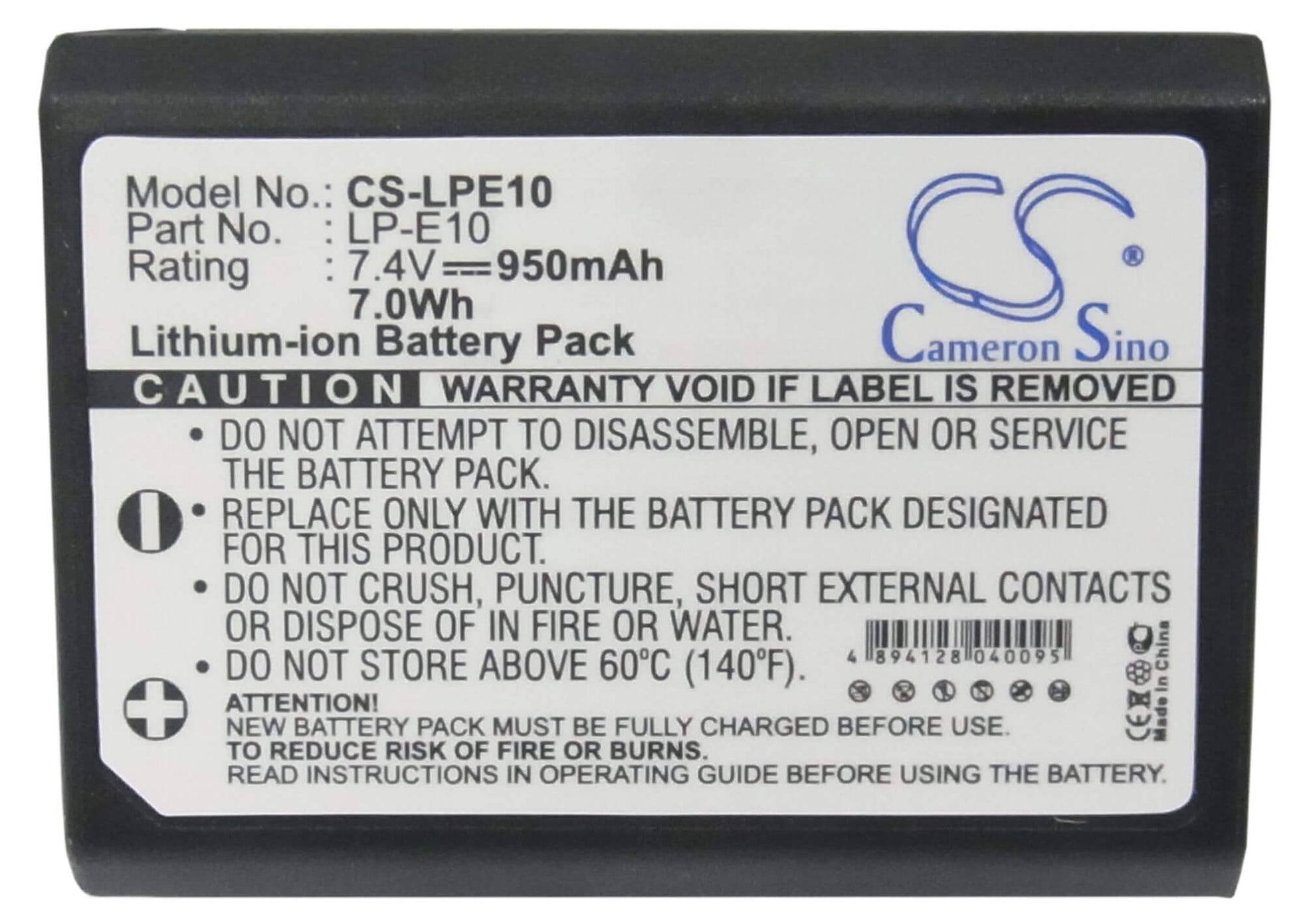 7.4V, 950mAh, Li-ion Battery fits Canon, Eos 1100d, Eos 1200d, 7.03Wh