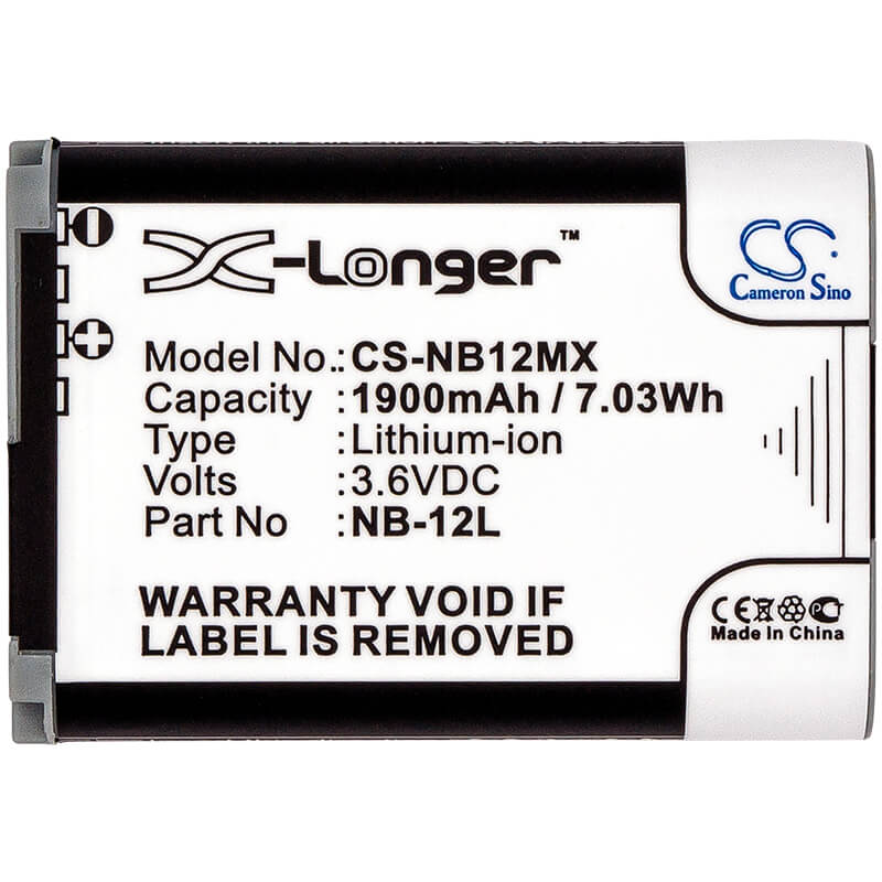 3.6V, 1900mAh, Li-ion Battery fits Canon, Legria Mini X, Powershot G1x Mark ?, 6.84Wh
