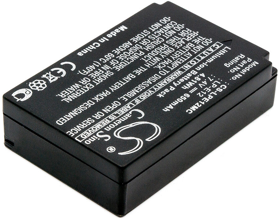7.4V, 650mAh, Li-ion Battery fits Canon, Eos 100d, Eos Kiss X7, 4.81Wh