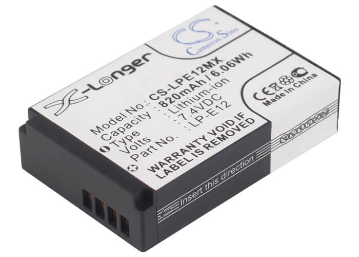 7.4V, 820mAh, Li-ion Battery fits Canon, Eos 100d, Eos Kiss X7, 6.068Wh