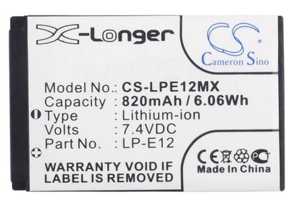 7.4V, 820mAh, Li-ion Battery fits Canon, Eos 100d, Eos Kiss X7, 6.068Wh