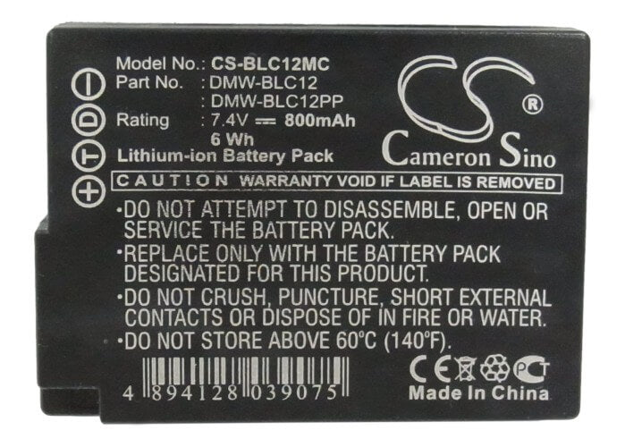 7.4V, 800mAh, Li-ion Battery fits Panasonic, Lumix Dmc-gh2h, lumix Dmc-gh2hgk, 5.92Wh