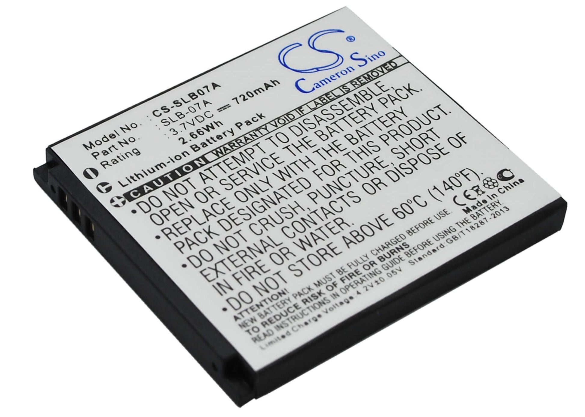 3.7V, 720mAh, Li-ion Battery fits Samsung, St50, St500, 2.664Wh