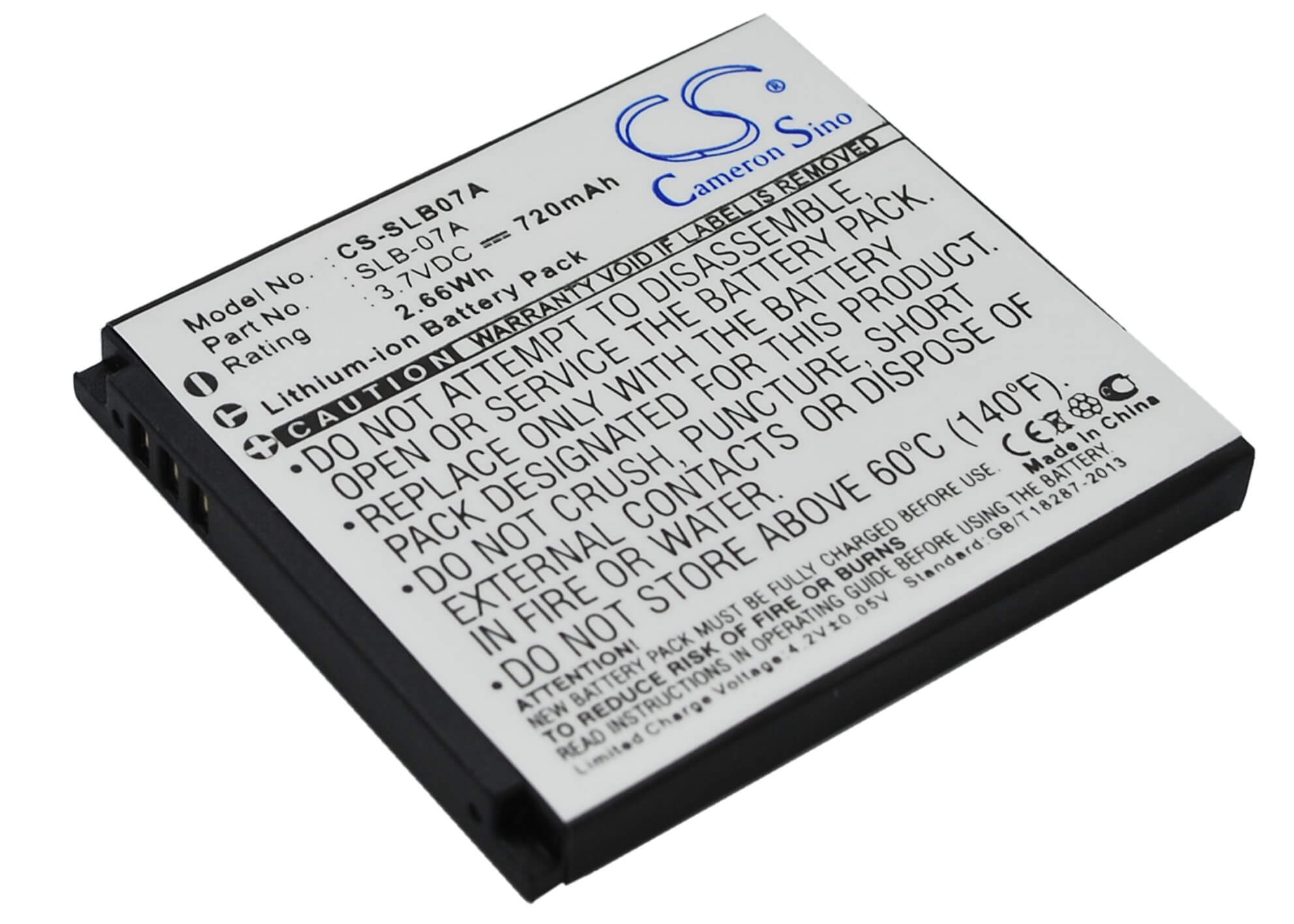 3.7V, 720mAh, Li-ion Battery fits Samsung, St50, St500, 2.664Wh