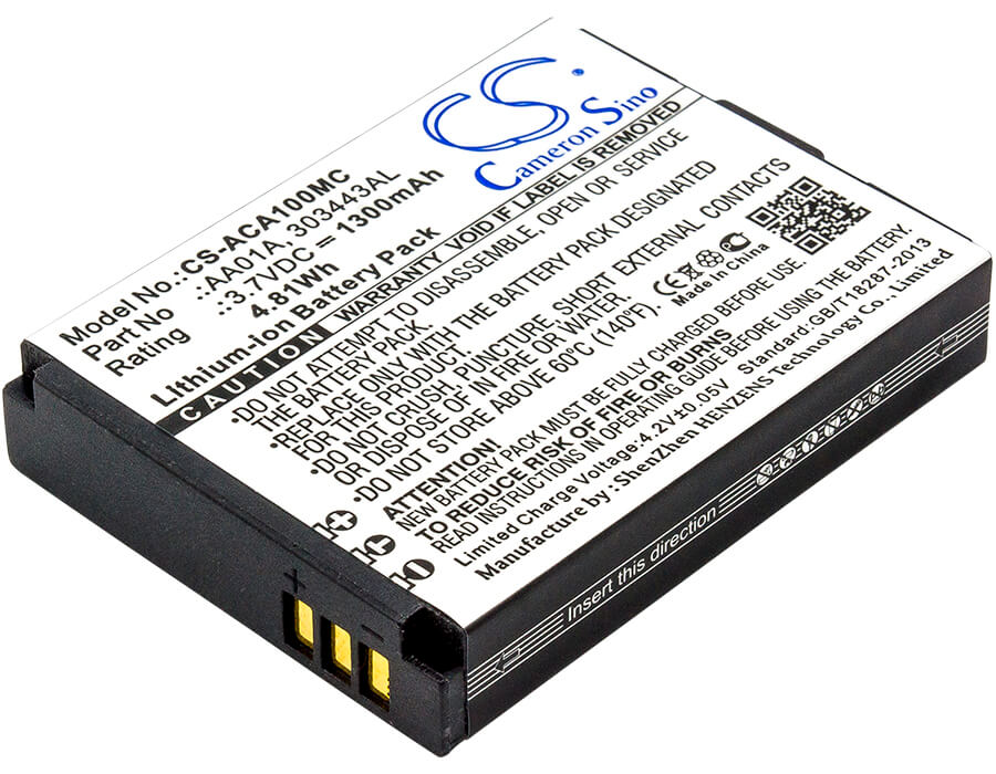 3.7V, 1300mAh, Li-ion Battery fits Activeon, Cx Gold, Dka10w-b, 4.81Wh