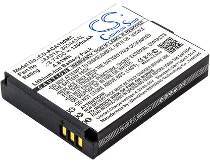 3.7V, 1300mAh, Li-ion Battery fits Activeon, Cx Gold, Dka10w-b, 4.81Wh