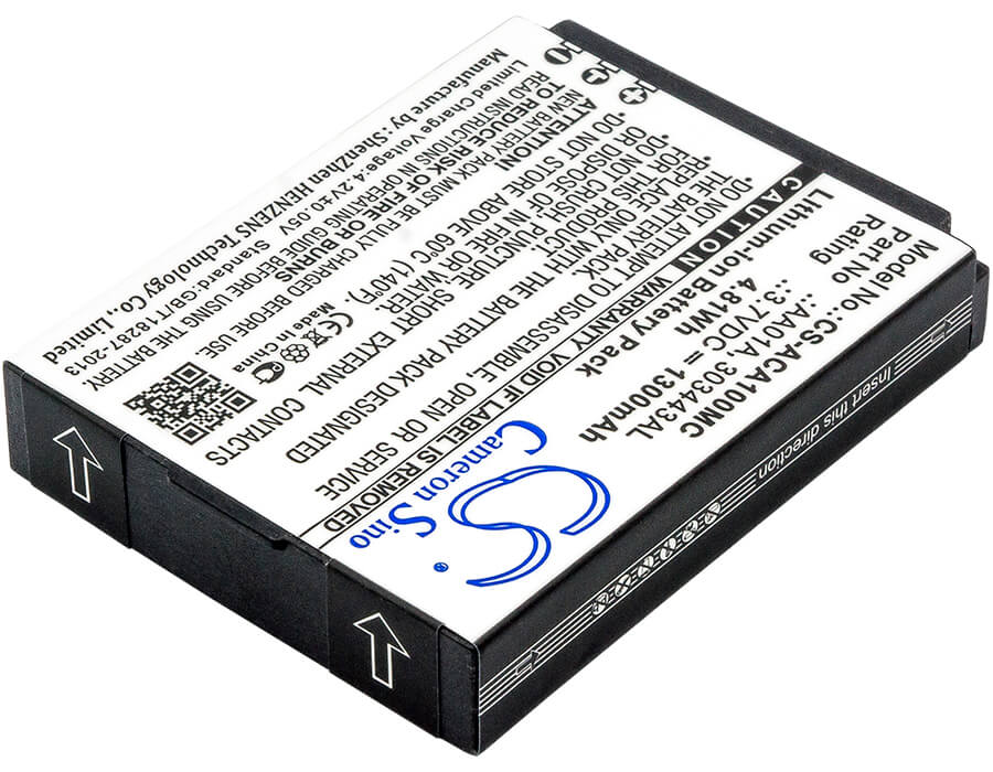 3.7V, 1300mAh, Li-ion Battery fits Activeon, Cx Gold, Dka10w-b, 4.81Wh