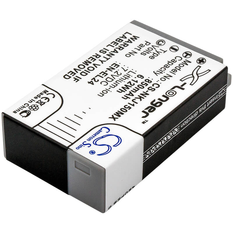 7.2V, 850mAh, Li-ion Battery fits Nikon, 1 J5, 6.12Wh