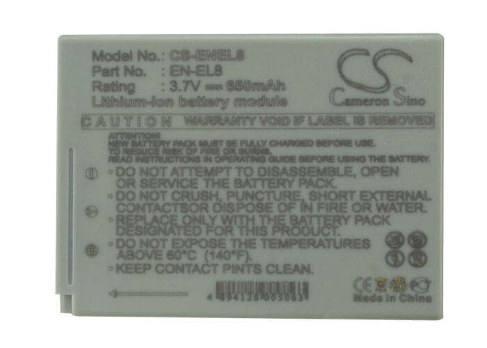 3.7V, 650mAh, Li-ion Battery fits Nikon, Coolpix P1, Coolpix P2, 2.405Wh