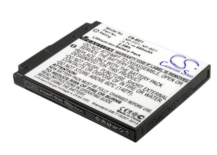 3.7V, 680mAh, Li-ion Battery fits Sony, Cyber-shot Dsc-g3, Cyber-shot Dsc-t2, 2.516Wh