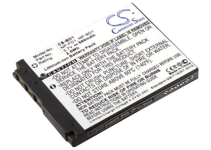 3.7V, 680mAh, Li-ion Battery fits Sony, Cyber-shot Dsc-g3, Cyber-shot Dsc-t2, 2.516Wh