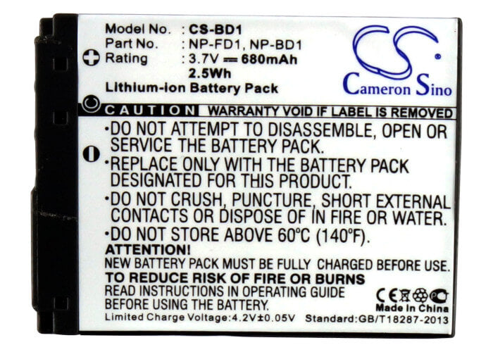 3.7V, 680mAh, Li-ion Battery fits Sony, Cyber-shot Dsc-g3, Cyber-shot Dsc-t2, 2.516Wh