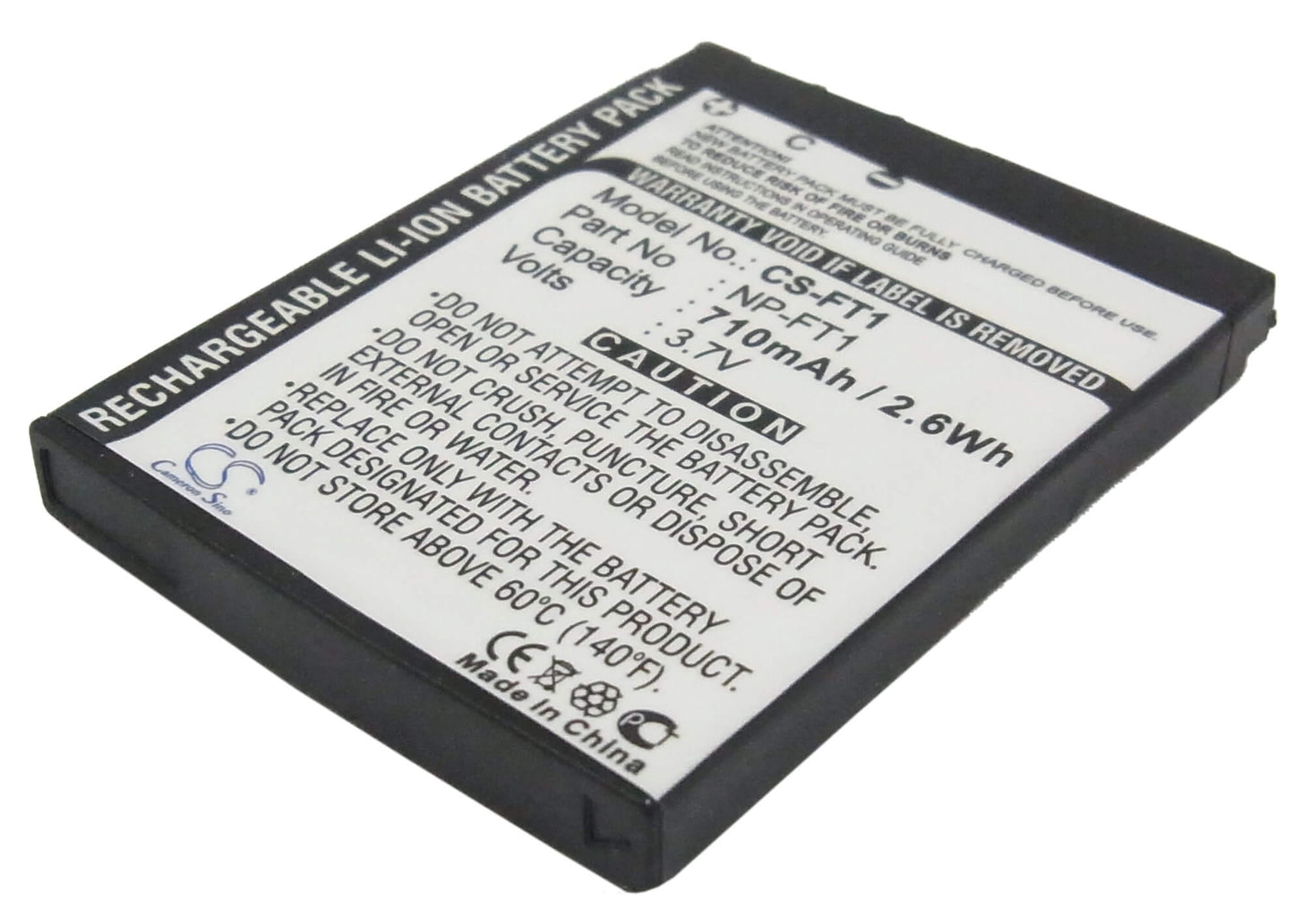 3.7V, 710mAh, Li-ion Battery fits Sony, Cyber-shot Dsc-l1, Cyber-shot Dsc-l1/b, 2.627Wh