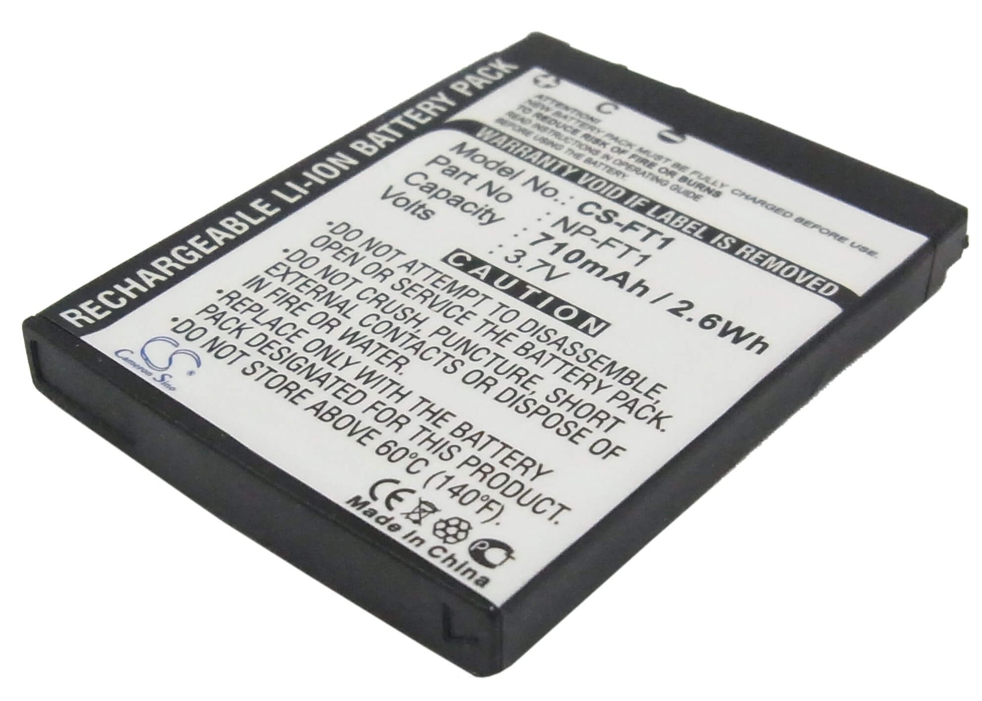 3.7V, 710mAh, Li-ion Battery fits Sony, Cyber-shot Dsc-l1, Cyber-shot Dsc-l1/b, 2.627Wh