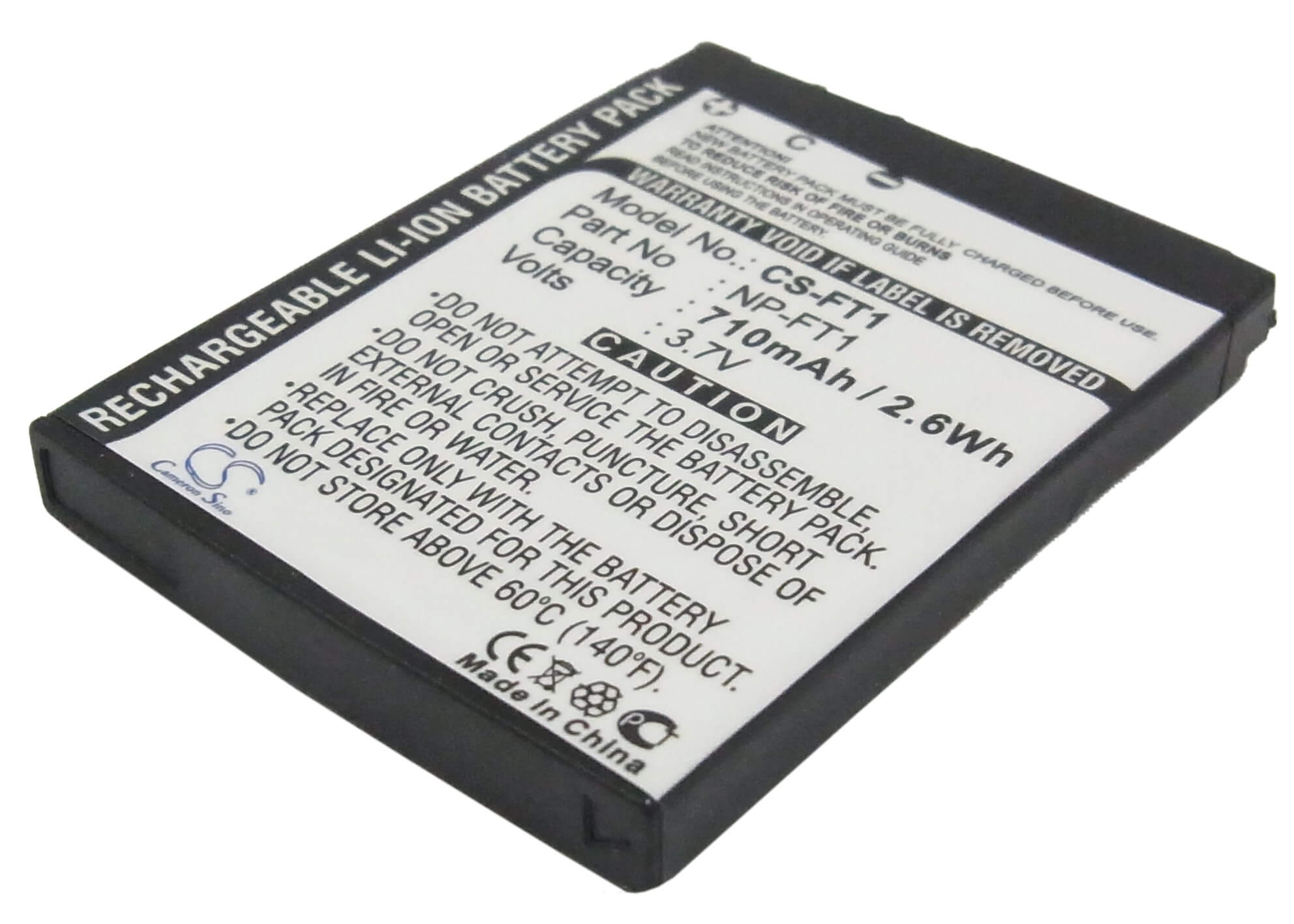 3.7V, 710mAh, Li-ion Battery fits Sony, Cyber-shot Dsc-l1, Cyber-shot Dsc-l1/b, 2.627Wh