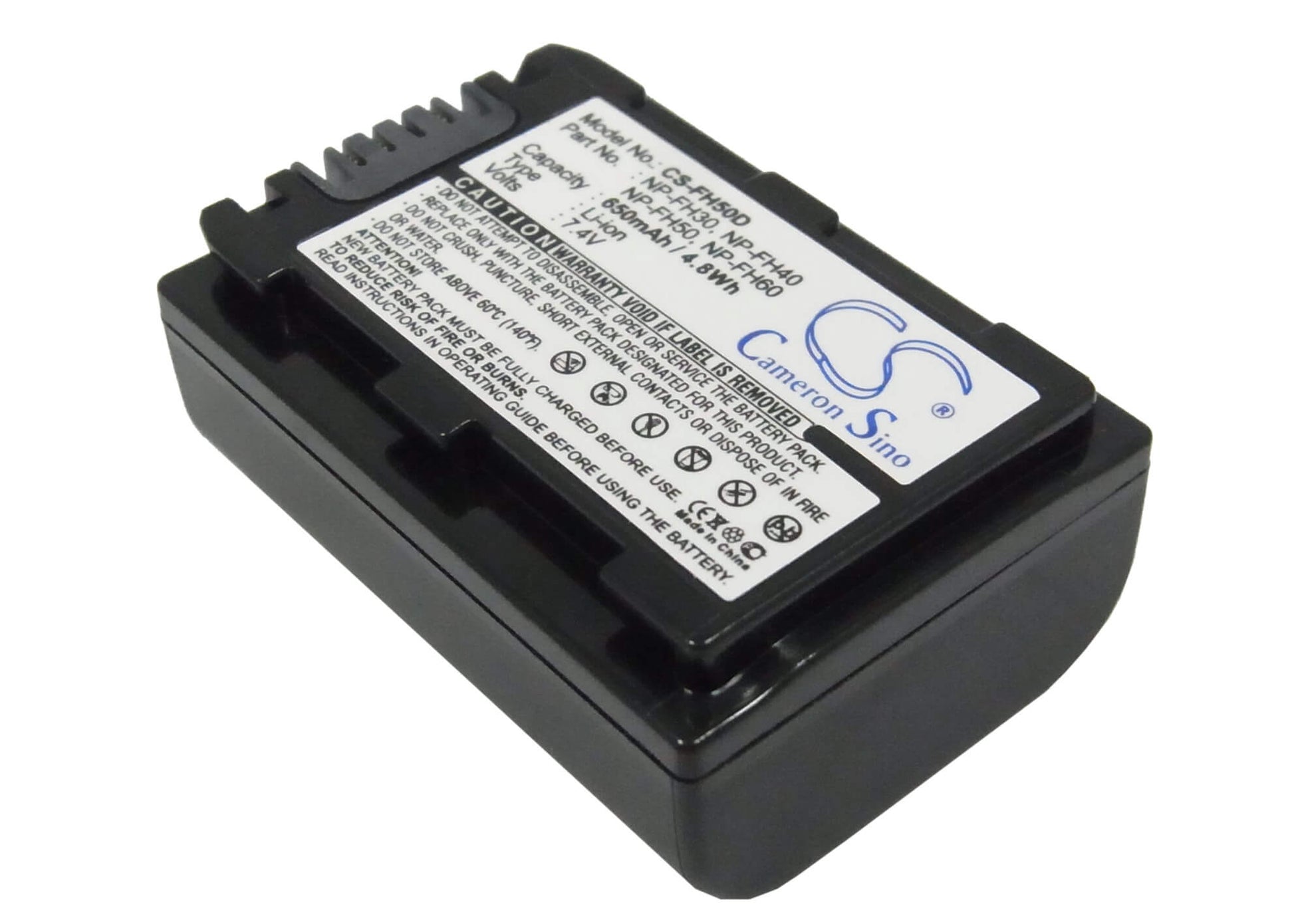 7.4V, 650mAh, Li-ion Battery fits Sony, Cr-hc51e, Dcr-30, 4.81Wh