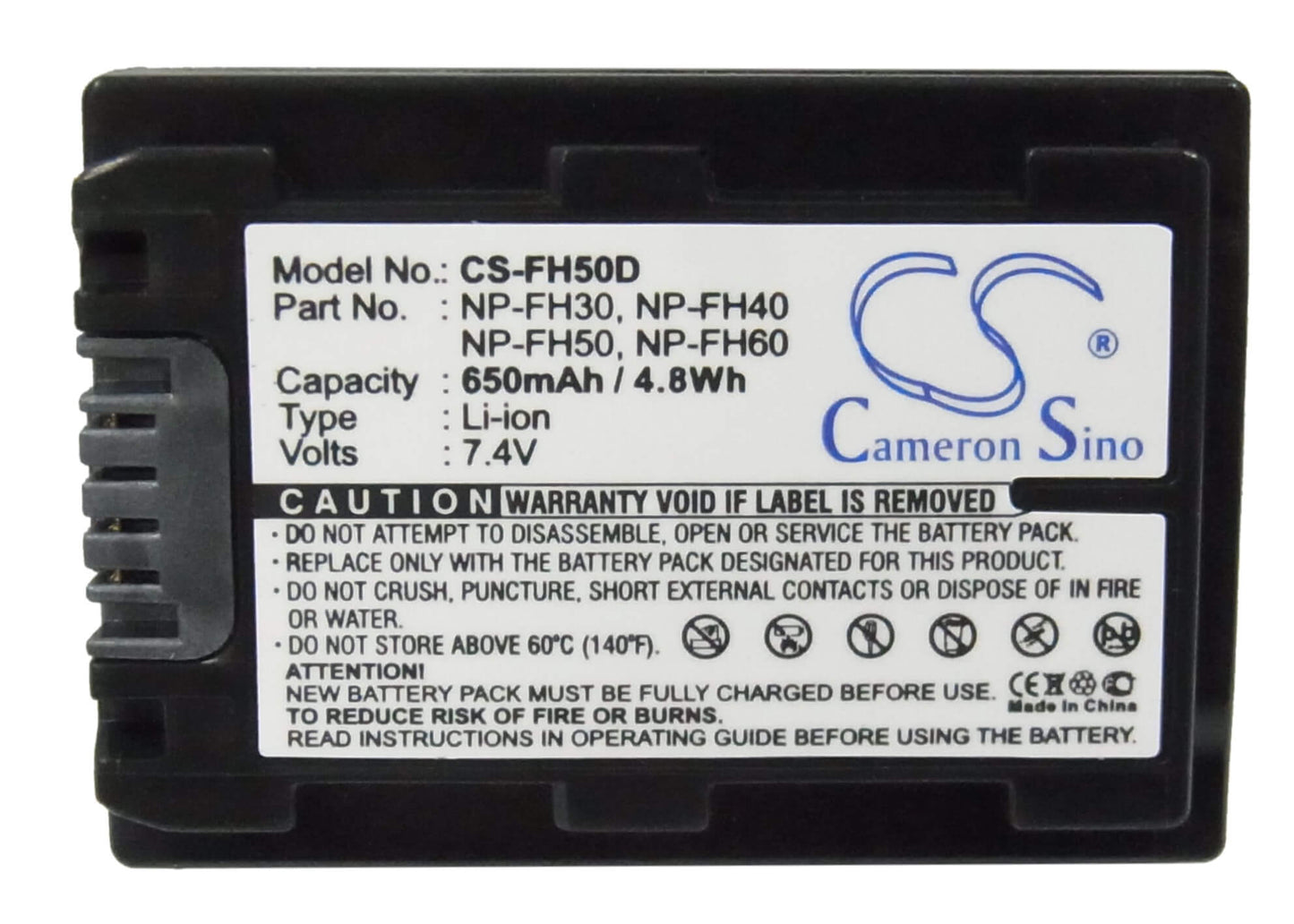 7.4V, 650mAh, Li-ion Battery fits Sony, Cr-hc51e, Dcr-30, 4.81Wh