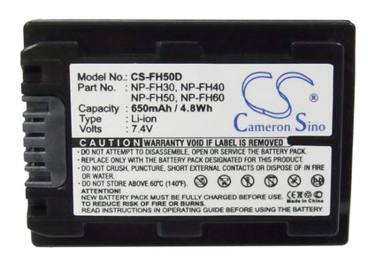 7.4V, 650mAh, Li-ion Battery fits Sony, Cr-hc51e, Dcr-30, 4.81Wh