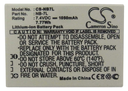 7.4V, 1050mAh, Li-ion Battery fits Canon, Powershot G10, Powershot G10 Is, 7.77Wh