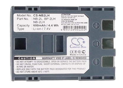 7.4V, 600mAh, Li-ion Battery fits Canon, 40mc, Bp-2lh, 4.44Wh