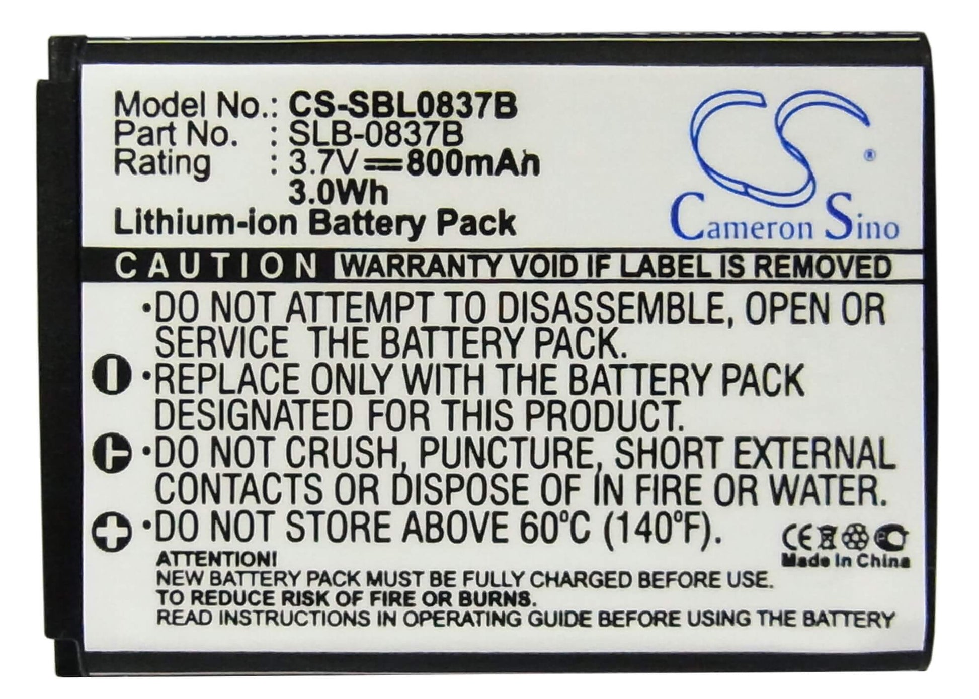 3.7V, 800mAh, Li-ion Battery fits Samsung, Digimax L70, Digimax L70b, 2.96Wh