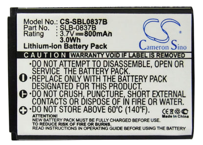 3.7V, 800mAh, Li-ion Battery fits Samsung, Digimax L70, Digimax L70b, 2.96Wh