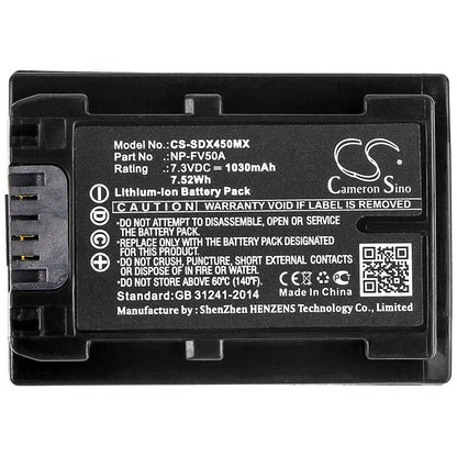 7.3V, 1030mAh, Li-ion Battery fits Sony, Fdr-ax33, Fdr-ax40, 7.519Wh