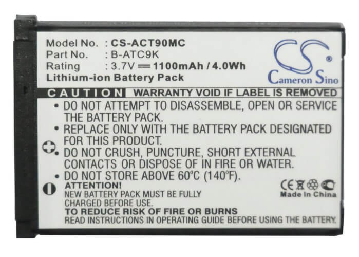 3.7V, 1100mAh, Li-ion Battery fits Oregon Scientific, Atc9k, Atc9k Action Camera, 4.07Wh