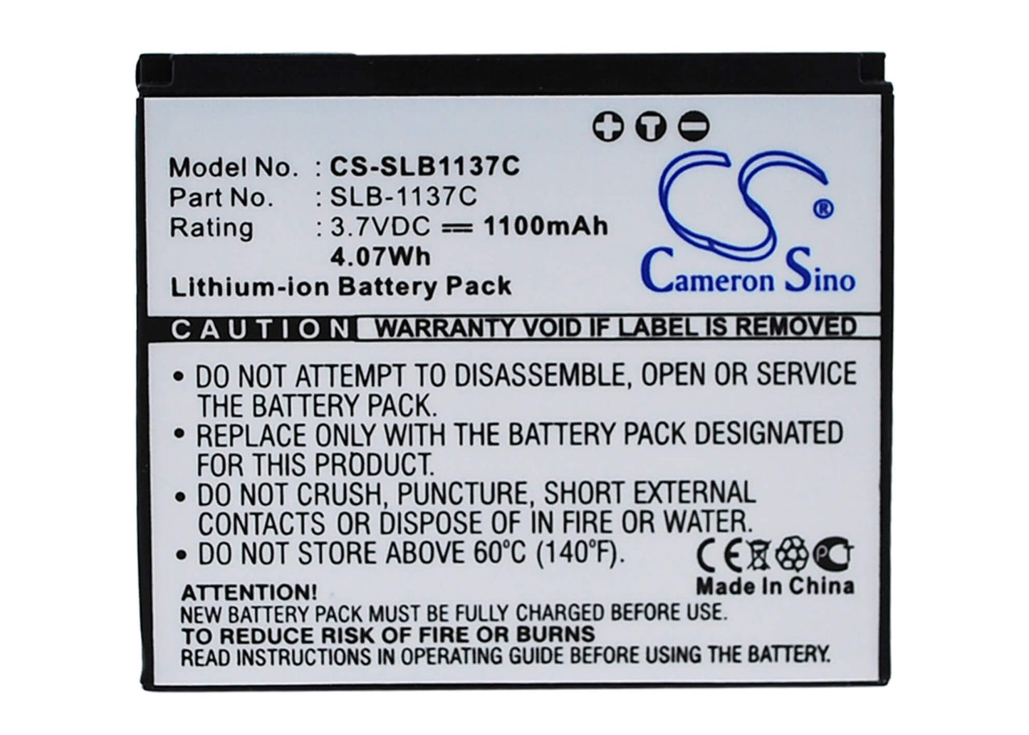 3.7V, 1100mAh, Li-ion Battery fits Samsung, Digimax I7, 4.07Wh