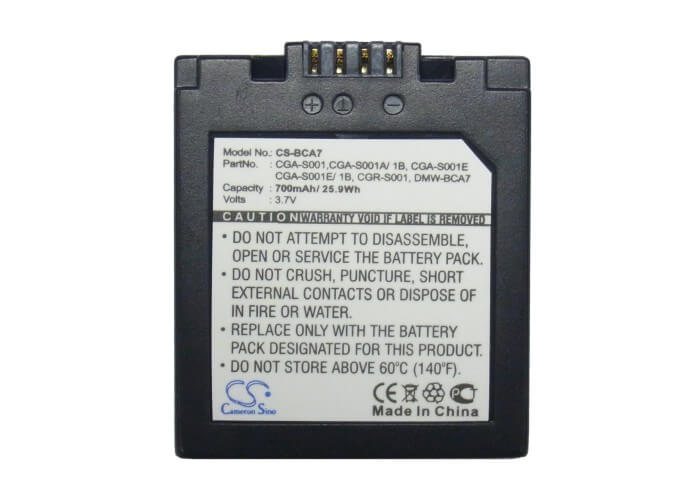 3.7V, 700mAh, Li-ion Battery fits Panasonic, Lumix Dmc-f1, Lumix Dmc-f1b, 2.59Wh