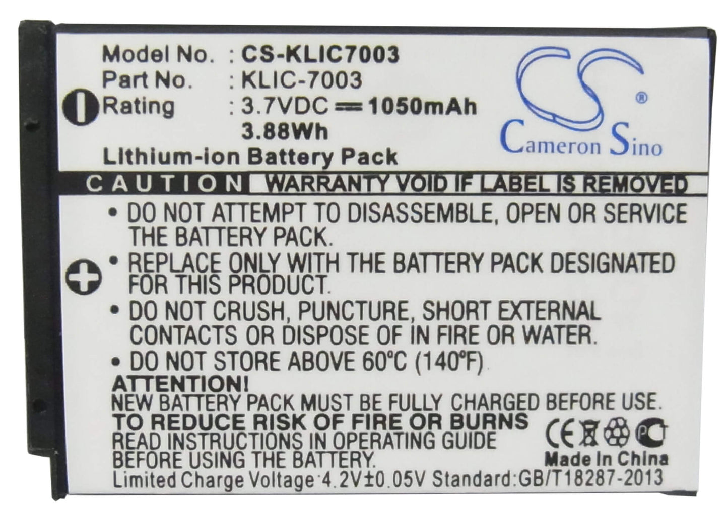 3.7V, 1050mAh, Li-ion Battery fits Kodak, Easyshare M380, Easyshare M381, 3.885Wh
