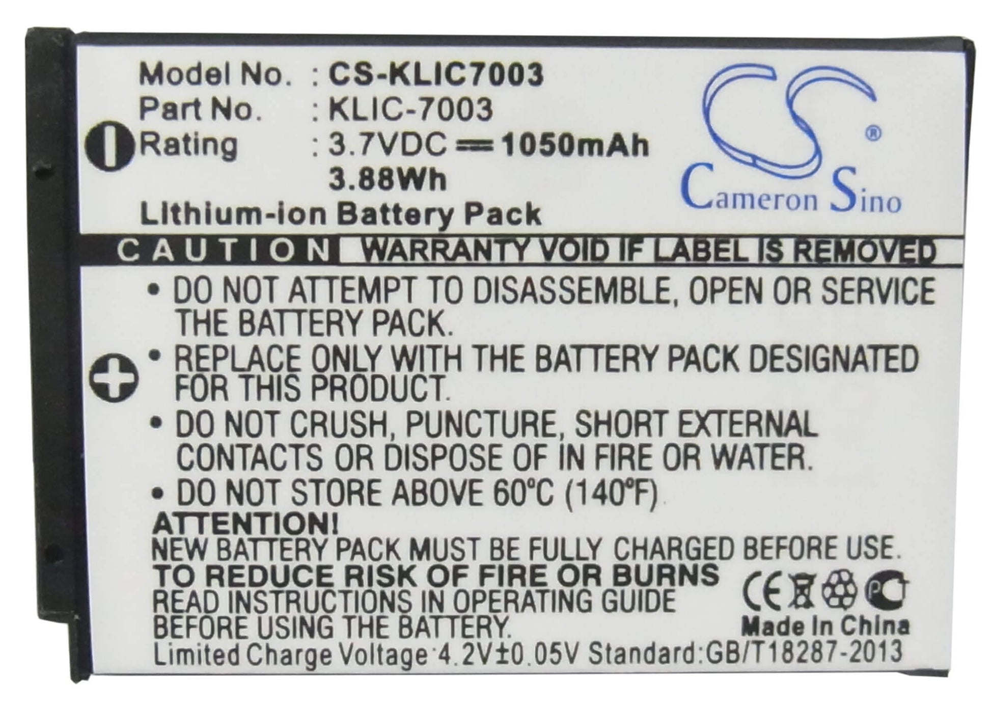 3.7V, 1050mAh, Li-ion Battery fits Kodak, Easyshare M380, Easyshare M381, 3.885Wh