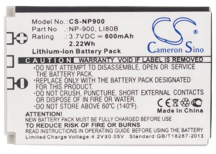 3.7V, 600mAh, Li-ion Battery fits Voigtlander, Virtus D4, Virtus D5, 2.22Wh