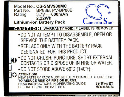 3.7V, 600mAh, Li-ion Battery fits Samsung, Ec-mv900fbpwus, Mv900, 2.22Wh