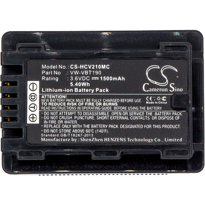 3.6V, 1500mAh, Li-ion Battery fits Panasonic, Hc-250eb, Hc-550eb, 5.4Wh